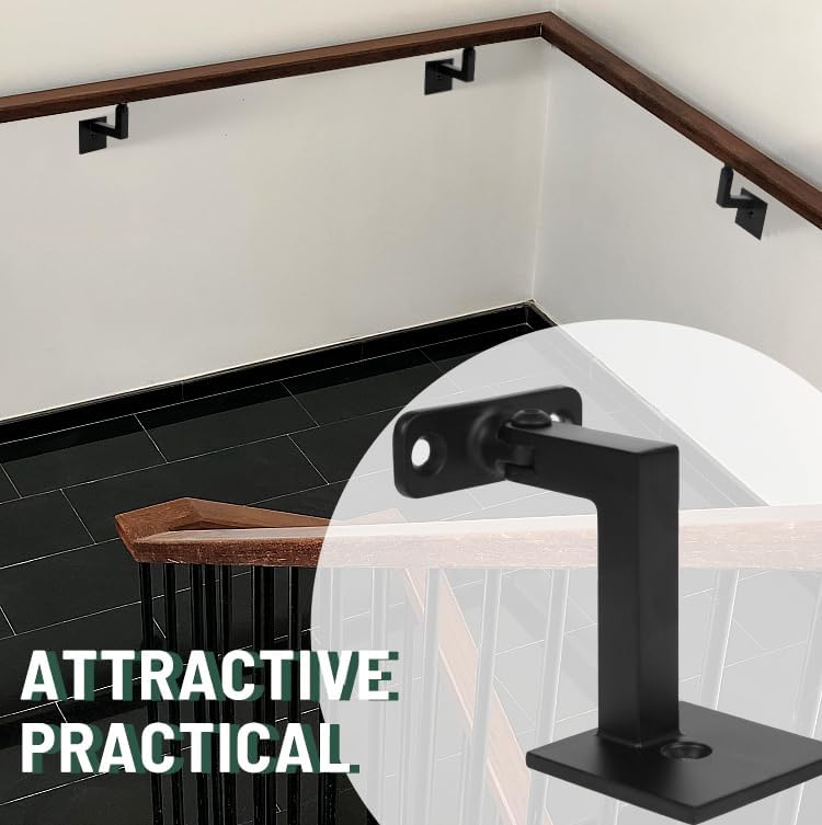 3TO Handrail Bracket- 1 Pack SS304 Adjustable Handrail Brackets L-Shape Heavy Duty Modern Design Wall Square Brackets for Stair Handrail (Matte Black) - Image 5